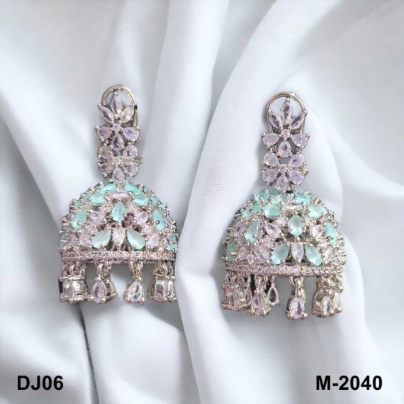 DJ06WHRH Earrings Fashionista Indian Jewelry Traditions Rhodium White Charm Elegance White Plated