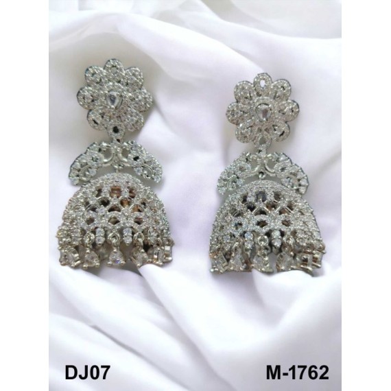 DJ07WHRH Earrings Fashionista Indian Jewelry Traditions Rhodium White Charm Elegance White Plated