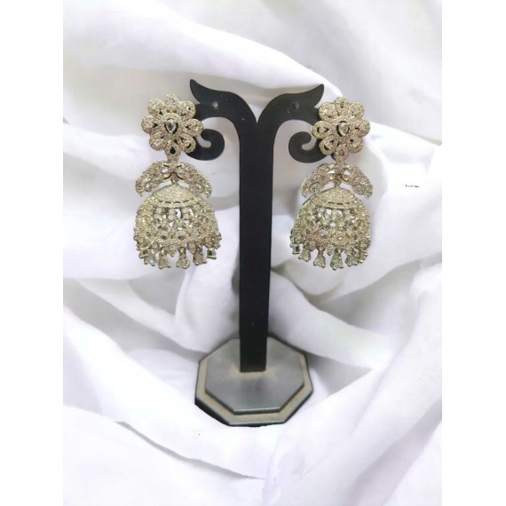 DJ07WHRH Earrings Fashionista Indian Jewelry Traditions Rhodium White Charm Elegance White Plated