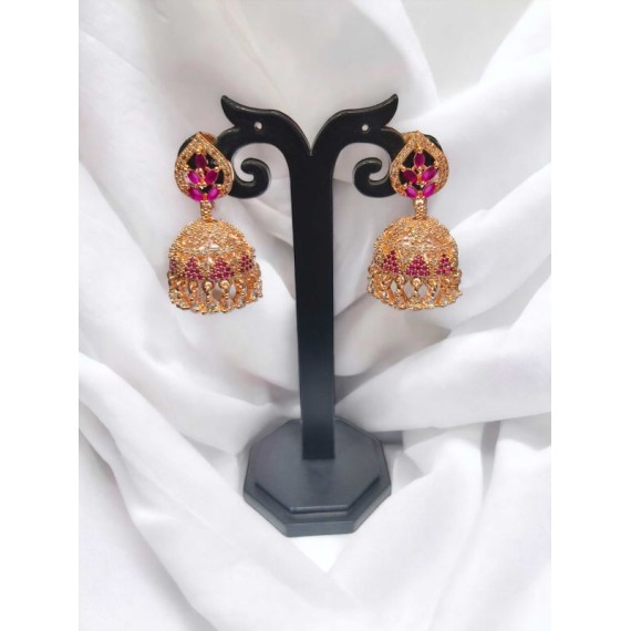 DJ10RERO Jhumka Earrings Fashionista Indian Jewelry Traditions Rose Gold Charm Elegance White Plated