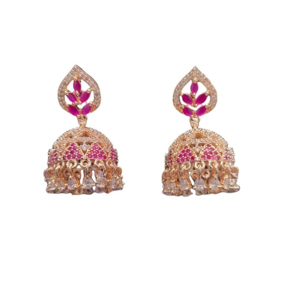 DJ10RERO Jhumka Earrings Fashionista Indian Jewelry Traditions Rose Gold Charm Elegance White Plated