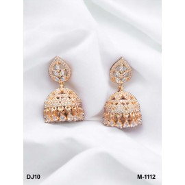 DJ10WHRO Jhumka Earrings Fashionista Indian Jewelry Traditions Rose Gold Charm Elegance White Plated