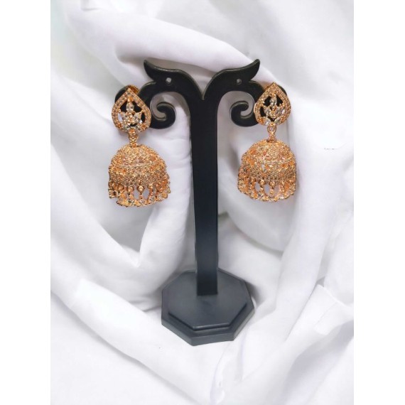 DJ10WHRO Jhumka Earrings Fashionista Indian Jewelry Traditions Rose Gold Charm Elegance White Plated