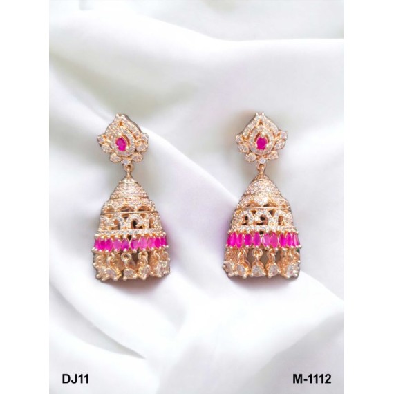 DJ11RERO Jhumka Earrings Fashionista Indian Jewelry Traditions Rose Gold Charm Elegance White Plated