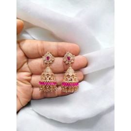 DJ11RERO Jhumka Earrings Fashionista Indian Jewelry Traditions Rose Gold Charm Elegance White Plated