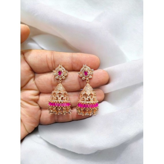 DJ11RERO Jhumka Earrings Fashionista Indian Jewelry Traditions Rose Gold Charm Elegance White Plated