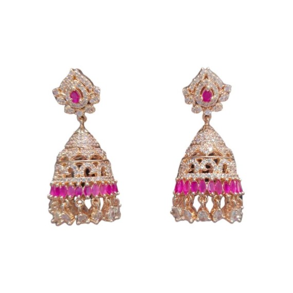 DJ11RERO Jhumka Earrings Fashionista Indian Jewelry Traditions Rose Gold Charm Elegance White Plated