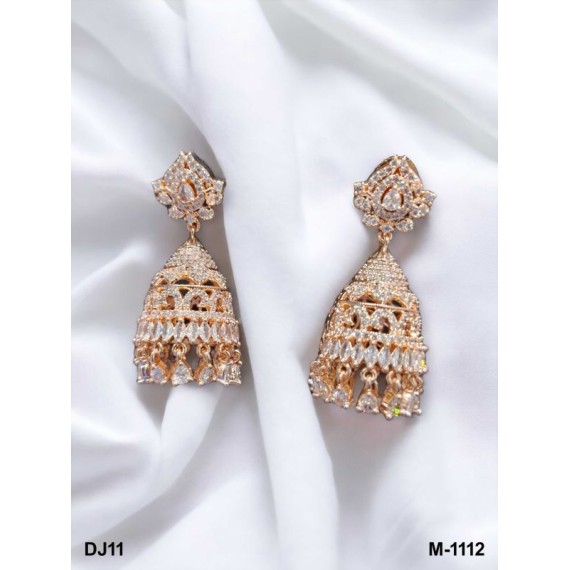 DJ11WHRO Jhumka Earrings Fashionista Indian Jewelry Traditions Rose Gold Charm Elegance White Plated