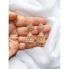 DJ11WHRO Jhumka Earrings Fashionista Indian Jewelry Traditions Rose Gold Charm Elegance White Plated