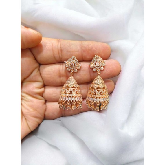 DJ11WHRO Jhumka Earrings Fashionista Indian Jewelry Traditions Rose Gold Charm Elegance White Plated