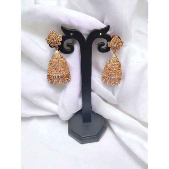 DJ11WHRO Jhumka Earrings Fashionista Indian Jewelry Traditions Rose Gold Charm Elegance White Plated