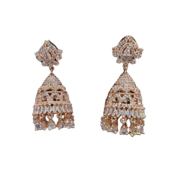 DJ11WHRO Jhumka Earrings Fashionista Indian Jewelry Traditions Rose Gold Charm Elegance White Plated