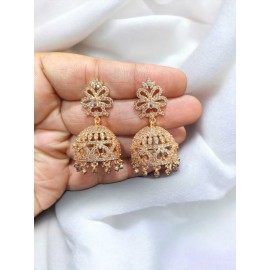 DJ09WHROEarrings Fashionista Indian Jewelry Traditions Rose Gold Charm Elegance White Plated