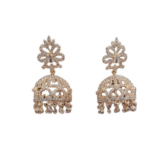 DJ09WHROEarrings Fashionista Indian Jewelry Traditions Rose Gold Charm Elegance White Plated