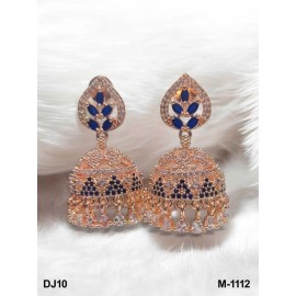 Jhumka Earrings Fashionista Indian Jewelry Traditions Rose Gold Charm Elegance White Plated DJ10BLRO