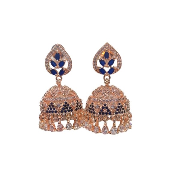 Jhumka Earrings Fashionista Indian Jewelry Traditions Rose Gold Charm Elegance White Plated DJ10BLRO