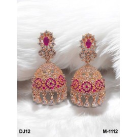 Jhumka Earrings Fashionista Indian Jewelry Traditions Rose Gold Charm Elegance White Plated DJ12RERO