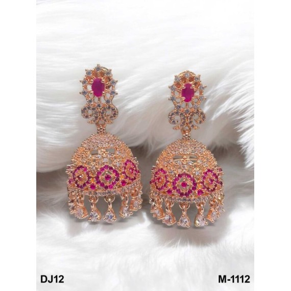 Jhumka Earrings Fashionista Indian Jewelry Traditions Rose Gold Charm Elegance White Plated DJ12RERO