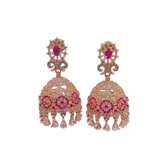 Jhumka Earrings Fashionista Indian Jewelry Traditions Rose Gold Charm Elegance White Plated DJ12RERO