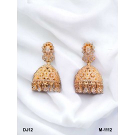 Jhumka Earrings Fashionista Indian Jewelry Traditions Rose Gold Charm Elegance White Plated DJ12WHRO