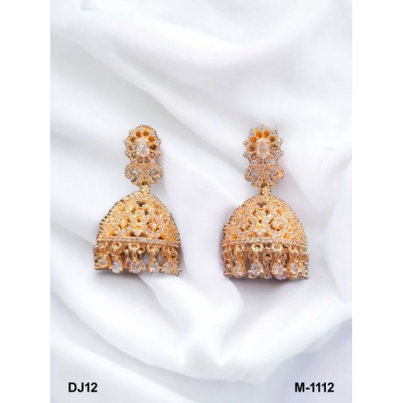 Jhumka Earrings Fashionista Indian Jewelry Traditions Rose Gold Charm Elegance White Plated DJ12WHRO