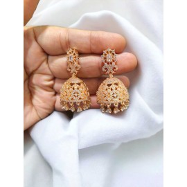 Jhumka Earrings Fashionista Indian Jewelry Traditions Rose Gold Charm Elegance White Plated DJ12WHRO