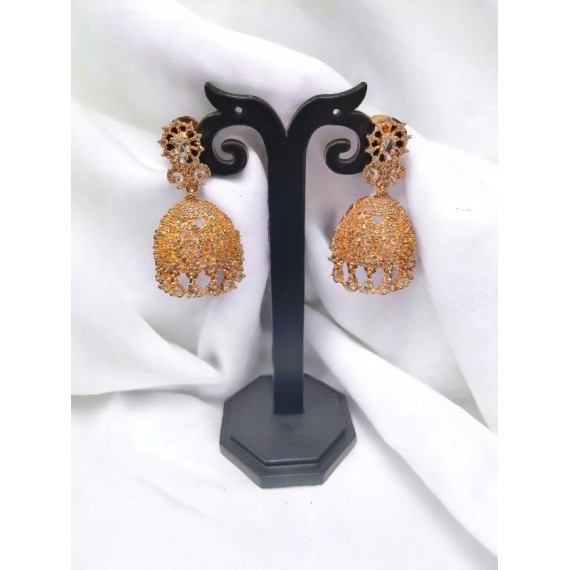 Jhumka Earrings Fashionista Indian Jewelry Traditions Rose Gold Charm Elegance White Plated DJ12WHRO