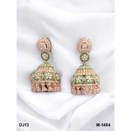 Jhumka Fashionista Indian Jewelry Traditions Rhodium White Charm Elegance White Plated DJ13GRRO