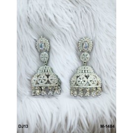 Jhumka Fashionista Indian Jewelry Traditions Rhodium White Charm Elegance White Plated DJ13WHRH