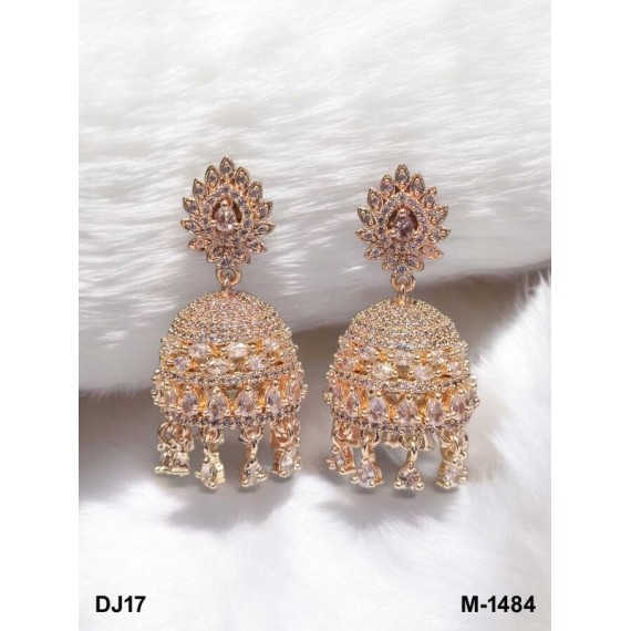 Jhumka Earrings Fashionista Indian Jewelry Traditions Rose Gold Charm Elegance White Plated DJ17WHRO