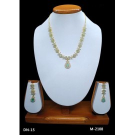 DN15AQGO Fancy Indian american diamond gold plated necklace jewelry set