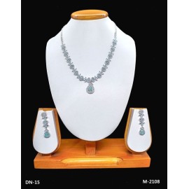 DN15AQRH Fancy Indian American Diamond Gold Plated Necklace Jewelry Set