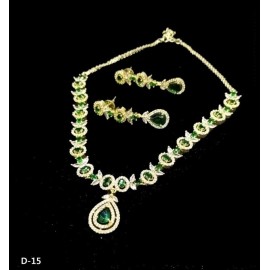 DN15GRGO Fancy Indian american diamond gold plated necklace jewelry set