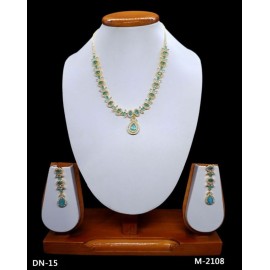 DN15MIGO Fancy Indian american diamond gold plated necklace jewelry set