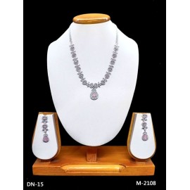 DN15PIRH Fancy Indian american diamond gold plated necklace jewelry set