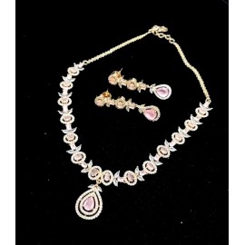 DN15PIGO Fancy Indian american diamond gold plated necklace jewelry set