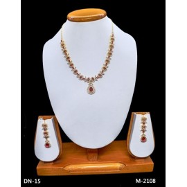 DN15REGO Fancy Indian american diamond gold plated necklace jewelry set