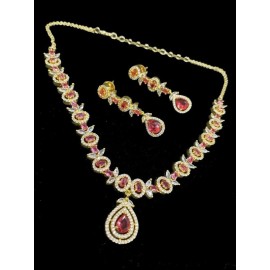 DN15REGO Fancy Indian american diamond gold plated necklace jewelry set