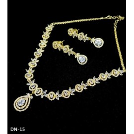 DN15WHGO Fancy Indian american diamond gold plated necklace jewelry set