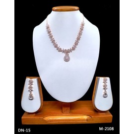 DN15WHRO Fancy Indian american diamond gold plated necklace jewelry set