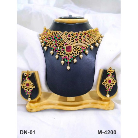 DN01REGO Plated Forming Necklace Set for Womens Jewelry Sets Ethnic Jewelry Hook Gold Brass Orthodox Women's Alloy New Design Indian