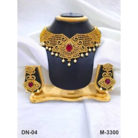 DN04REGO Gold Brass Orthodox Women's Alloy New Design Indian Plated Forming Necklace Set for Womens Jewelry Sets Ethnic Jewelry Hook