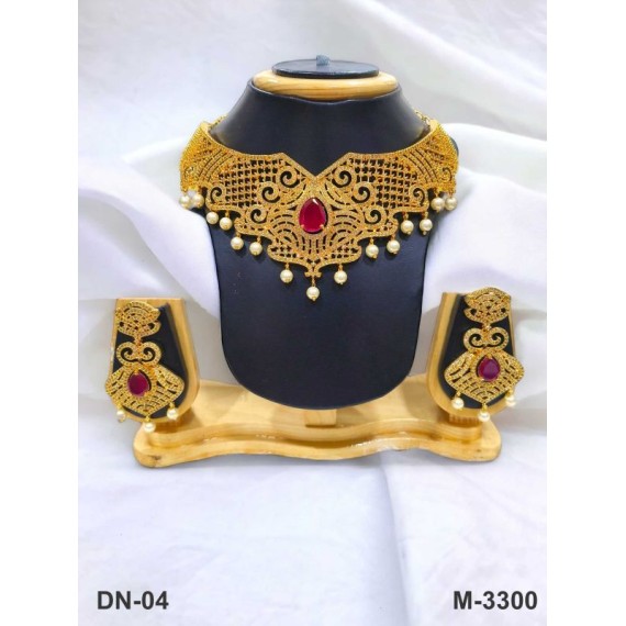 DN04REGO Gold Brass Orthodox Women's Alloy New Design Indian Plated Forming Necklace Set for Womens Jewelry Sets Ethnic Jewelry Hook