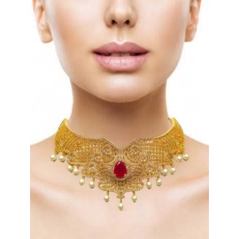 DN04REGO Gold Brass Orthodox Women's Alloy New Design Indian Plated Forming Necklace Set for Womens Jewelry Sets Ethnic Jewelry Hook