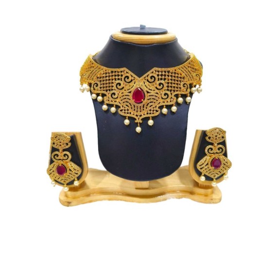 DN04REGO Gold Brass Orthodox Women's Alloy New Design Indian Plated Forming Necklace Set for Womens Jewelry Sets Ethnic Jewelry Hook