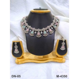 DN05MURH White Brass Orthodox Women's Alloy New Design Indian Plated Forming Necklace Set for Womens Jewelry Sets Ethnic Jewelry Hook