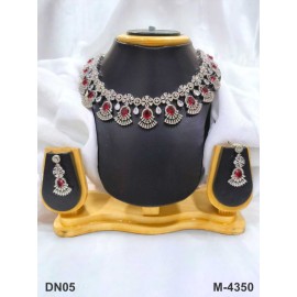 DN05RERH White Brass Orthodox Women's Alloy New Design Indian Plated Forming Necklace Set for Womens Jewelry Sets Ethnic Jewelry Hook