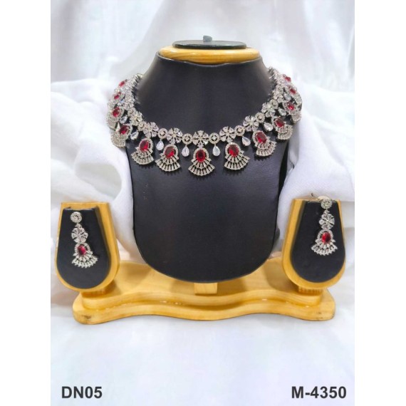 DN05RERH White Brass Orthodox Women's Alloy New Design Indian Plated Forming Necklace Set for Womens Jewelry Sets Ethnic Jewelry Hook