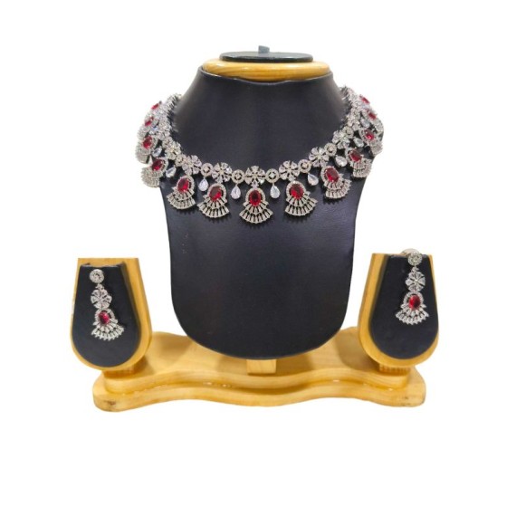 DN05RERH White Brass Orthodox Women's Alloy New Design Indian Plated Forming Necklace Set for Womens Jewelry Sets Ethnic Jewelry Hook