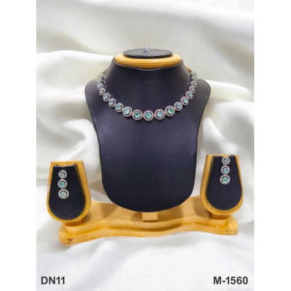 DN11AQRH Fancy party wedding artificial american diamond gold plated necklace set for woman